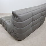 Michel Ducaroy's 2-seater mouse grey leather sofa for Ligne Roset