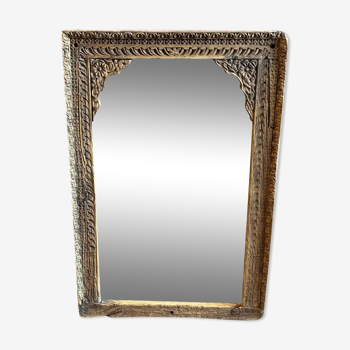 India Rajasthan Mirror in an old 18th century Teak wood frame, wear and patina