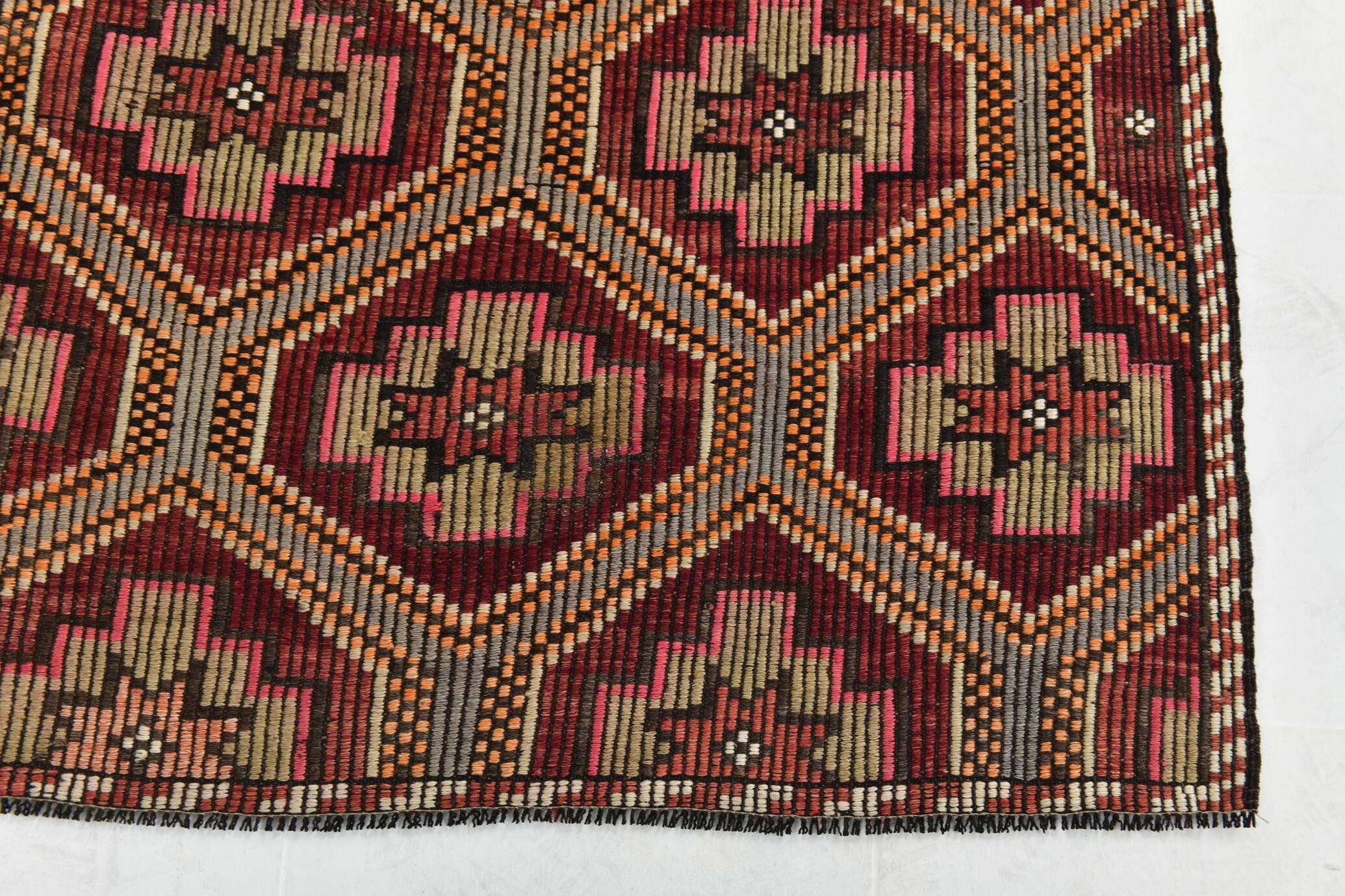 Burgundy & Red Stars Pattern Kilim Rug, 188x309Cm