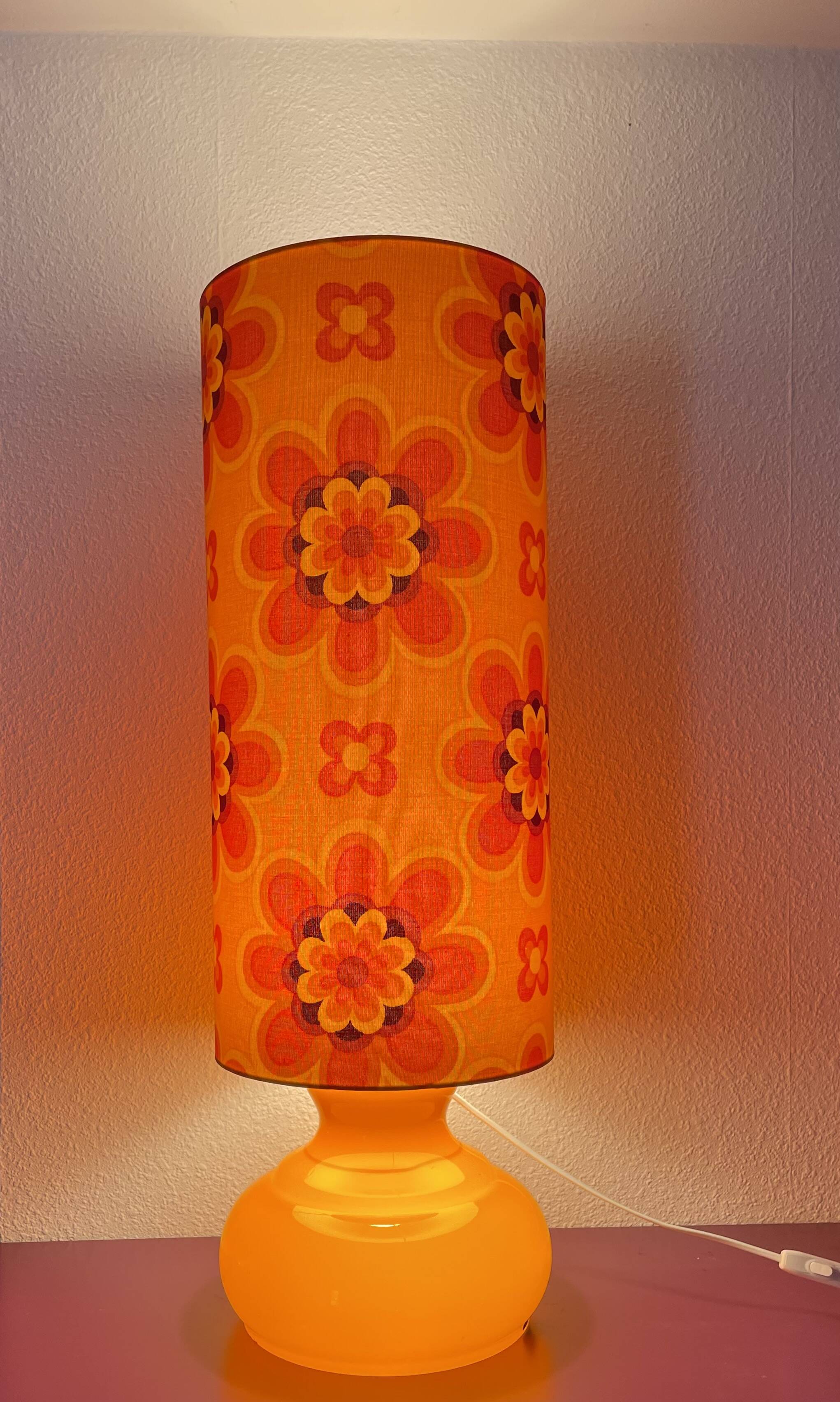 Crush orange opaline lamp H80 D27cm - 70s fabric