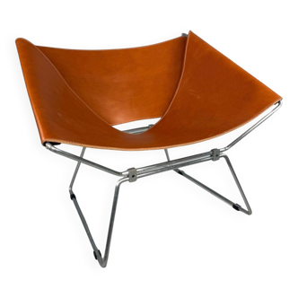 Fauteuil en cuir cognac AP-14 de Pierre Paulin pour A. Polak, 1955