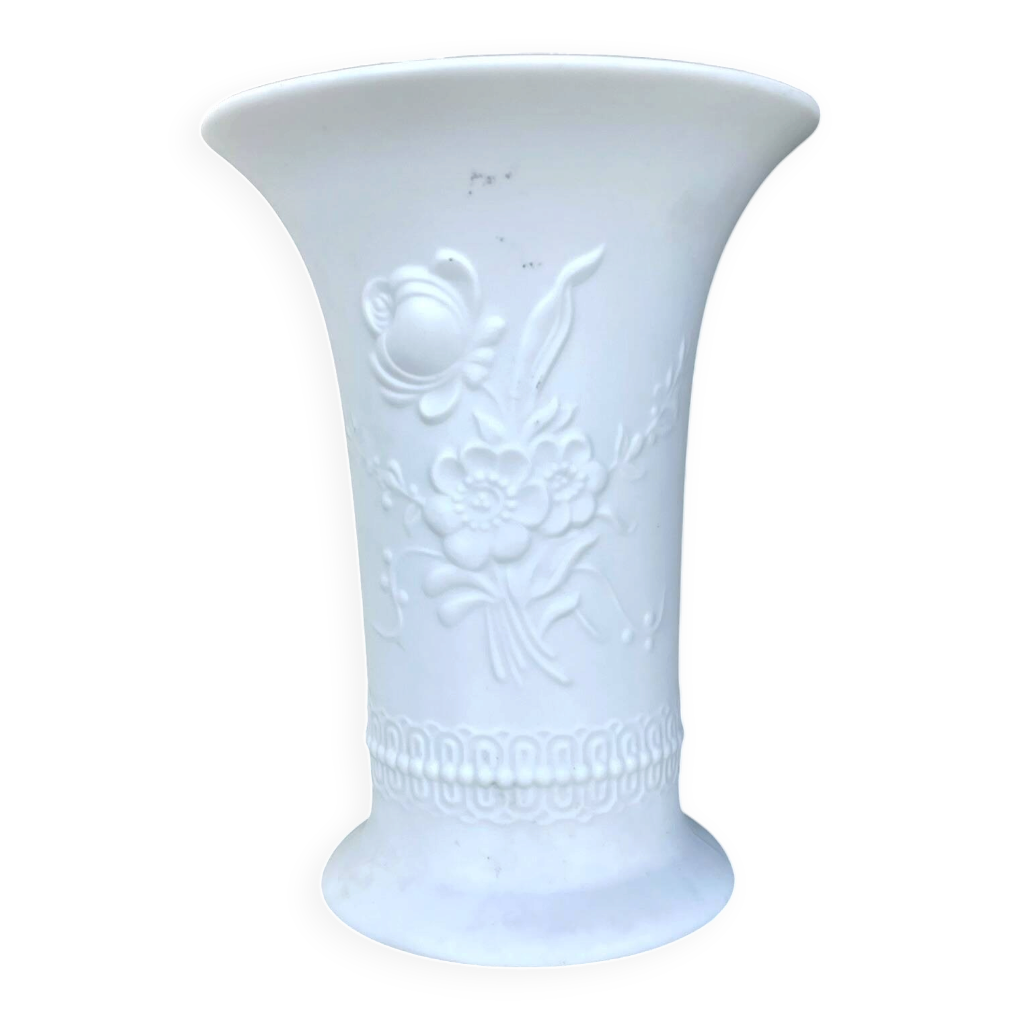 KAISER vase in biscuit porcelain with botanical relief, 1960s