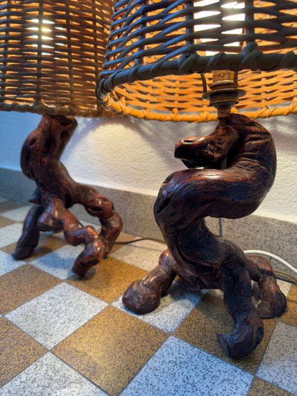 Lampes cep de vigne et rotin années 60 (X2)