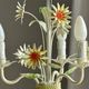 Small vintage cream metal flower chandelier with orange flowers and 3 arms.