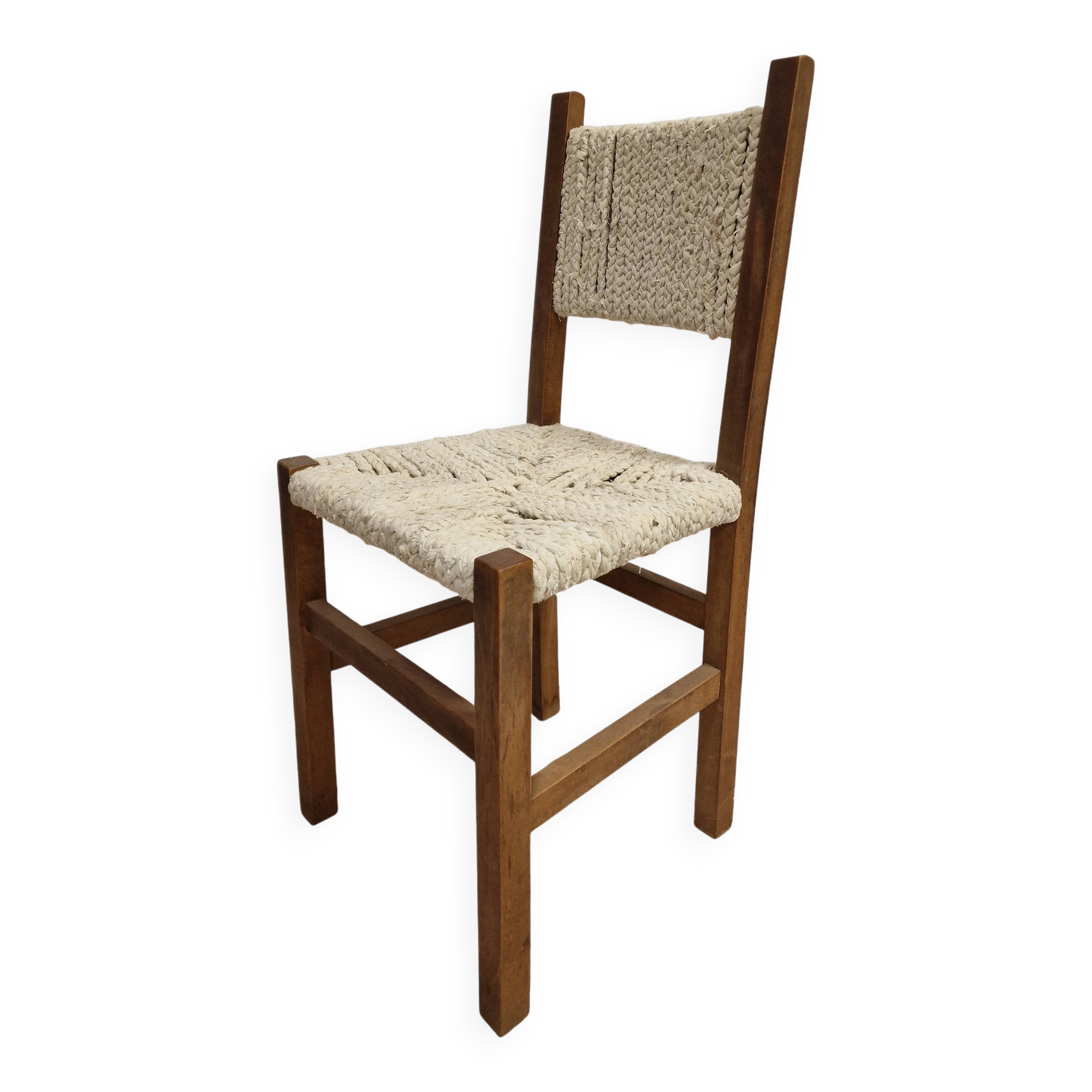 Wooden chair with woven rope seat