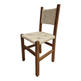 Wooden chair with woven rope seat