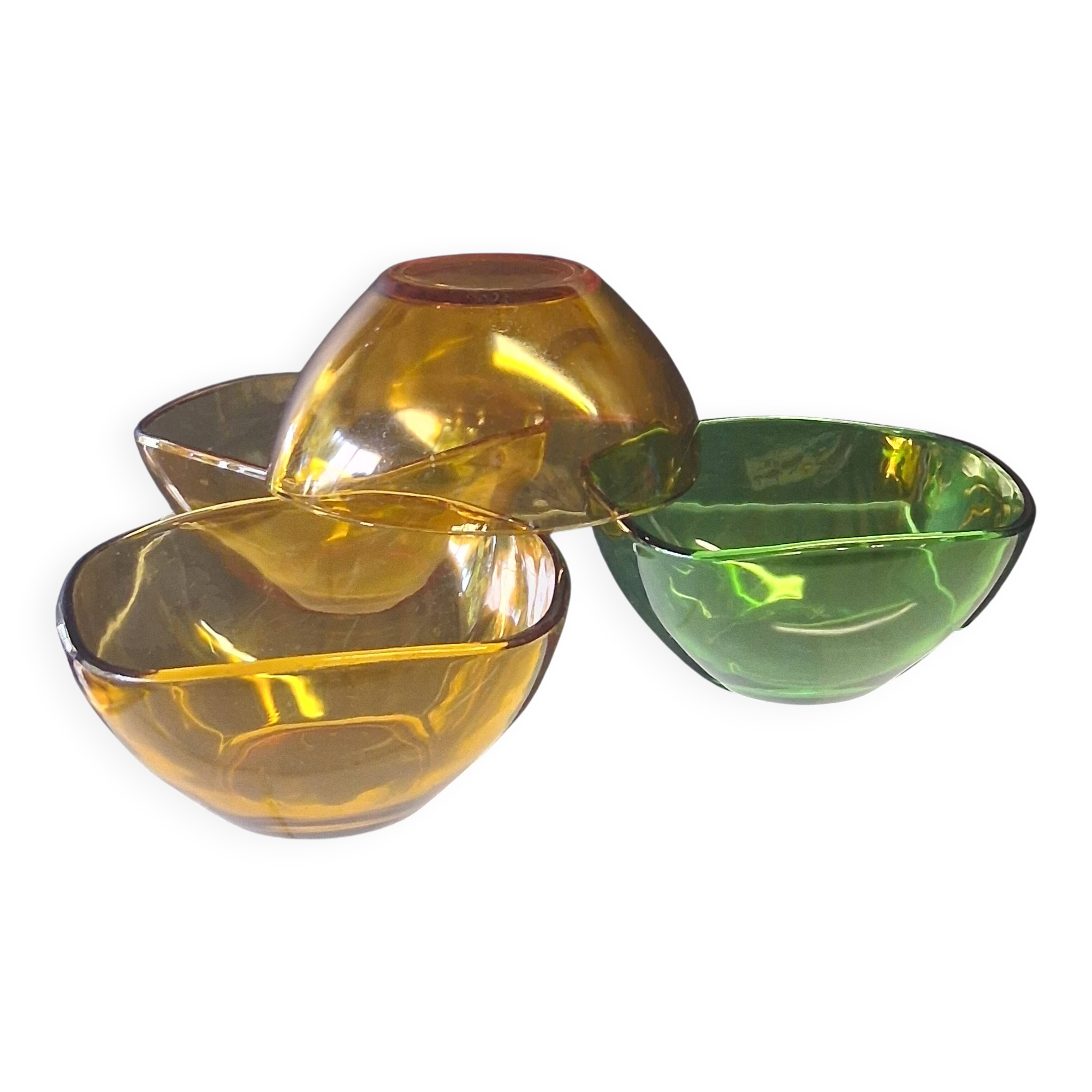Set of 4 coloured glass bowls / ramekins from Duralex in very good condition.