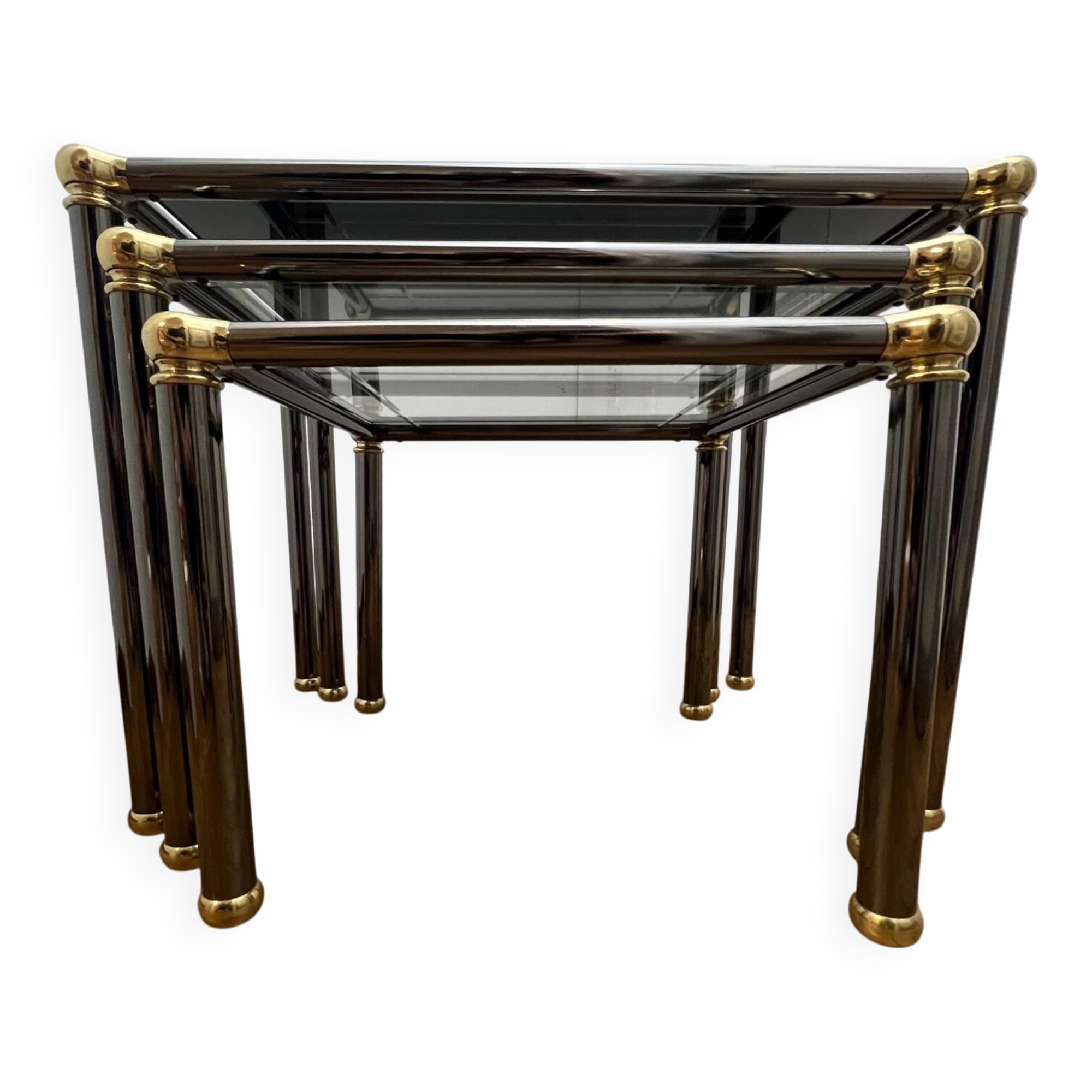 Orsenigo Italy nesting tables - clear glass and smoked glass
