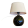 Vintage 80s table lamp with a black ceramic base and beige shade.