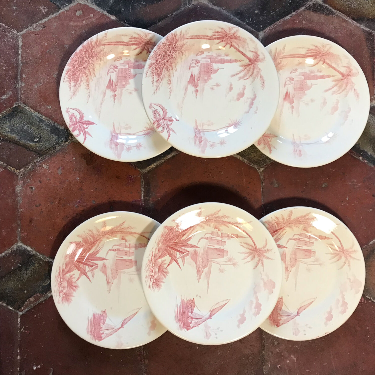 6 dessert plates views of orient rose