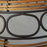 Rattan and wrought iron hanging lamp