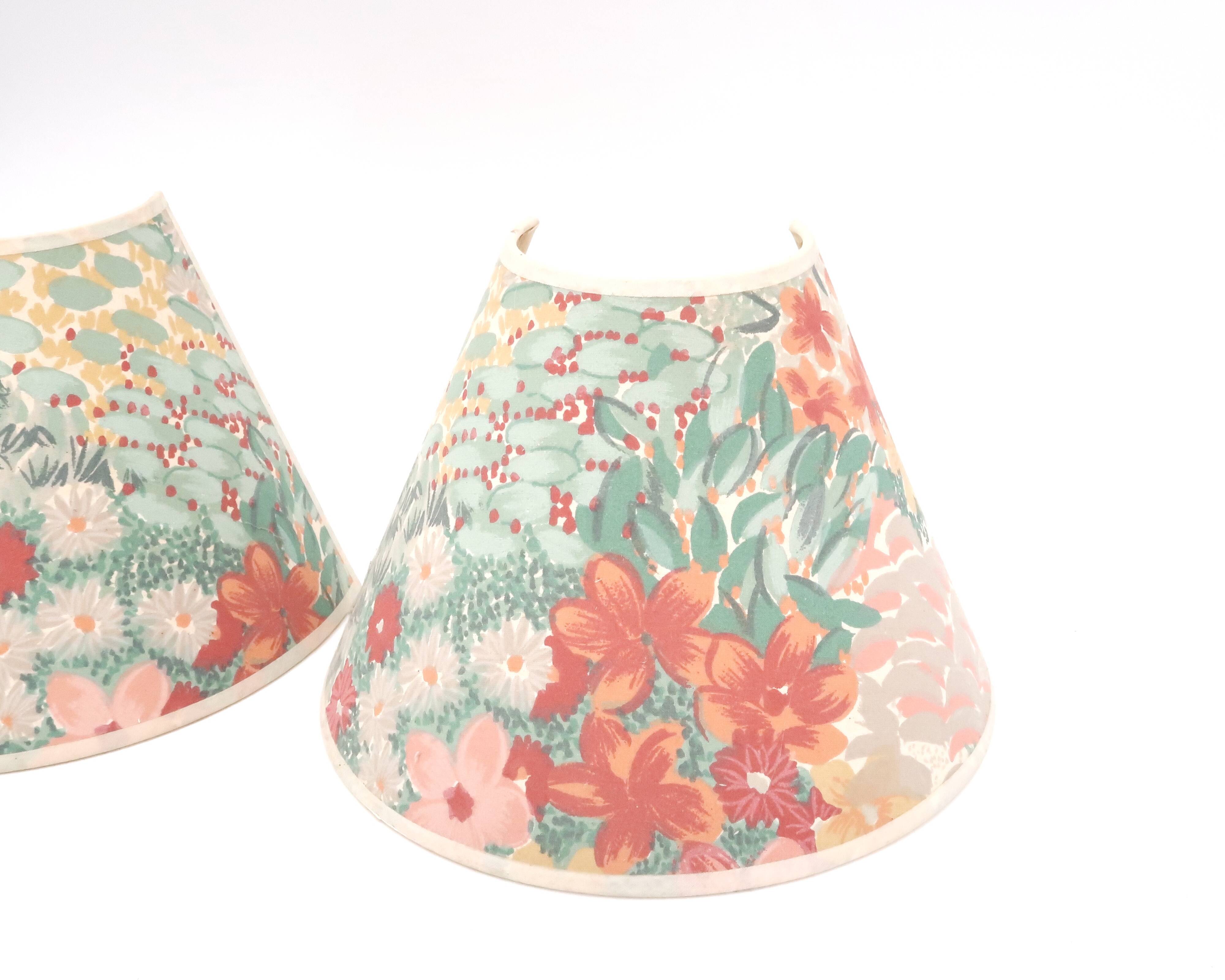Pair of lampshades for wall lights in floral fabric, 1990s