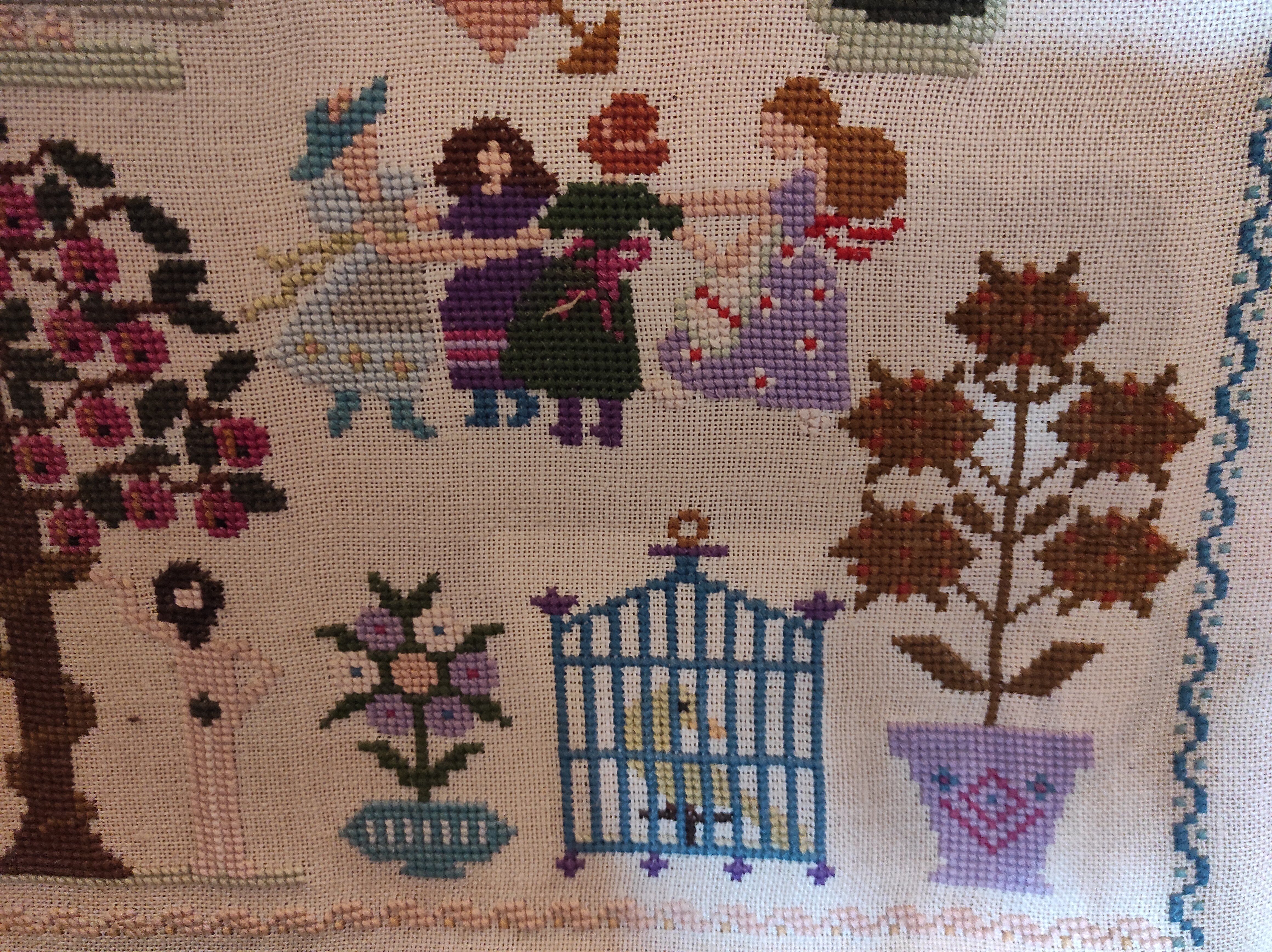 French vintage very large cross stitch sample exercise, 1977