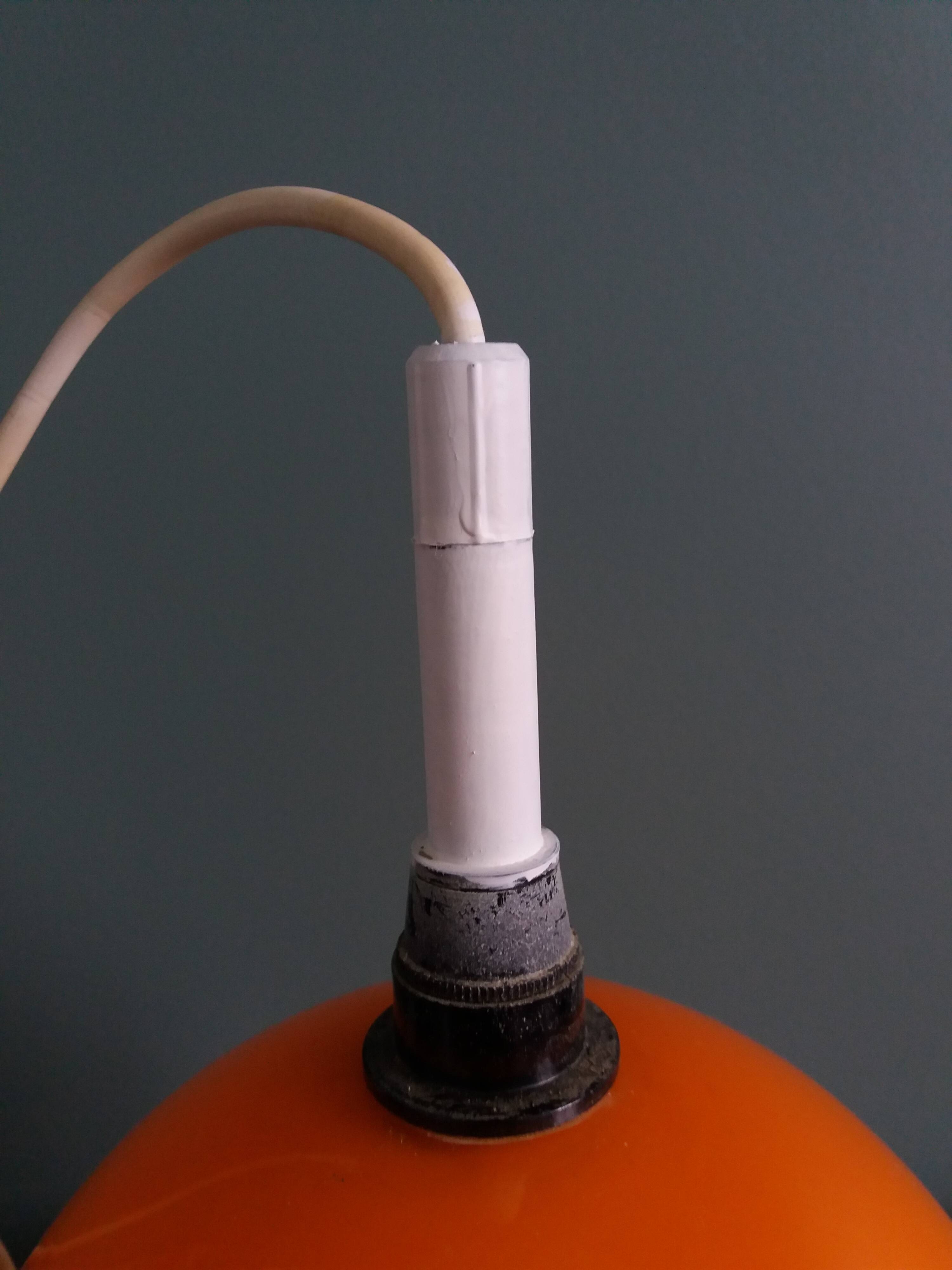 70s space age orange glass globe ball pendant light