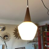 Opal glass and teak suspension