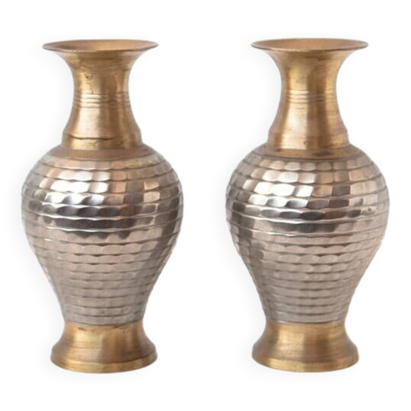 Paire de vase vintage, vase laiton or et laiton argenté, pot à fleur, vase bicolore, déco intérieur