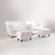 2 sets of Italian armchair with pouf in white fabric, Italy, 1940s