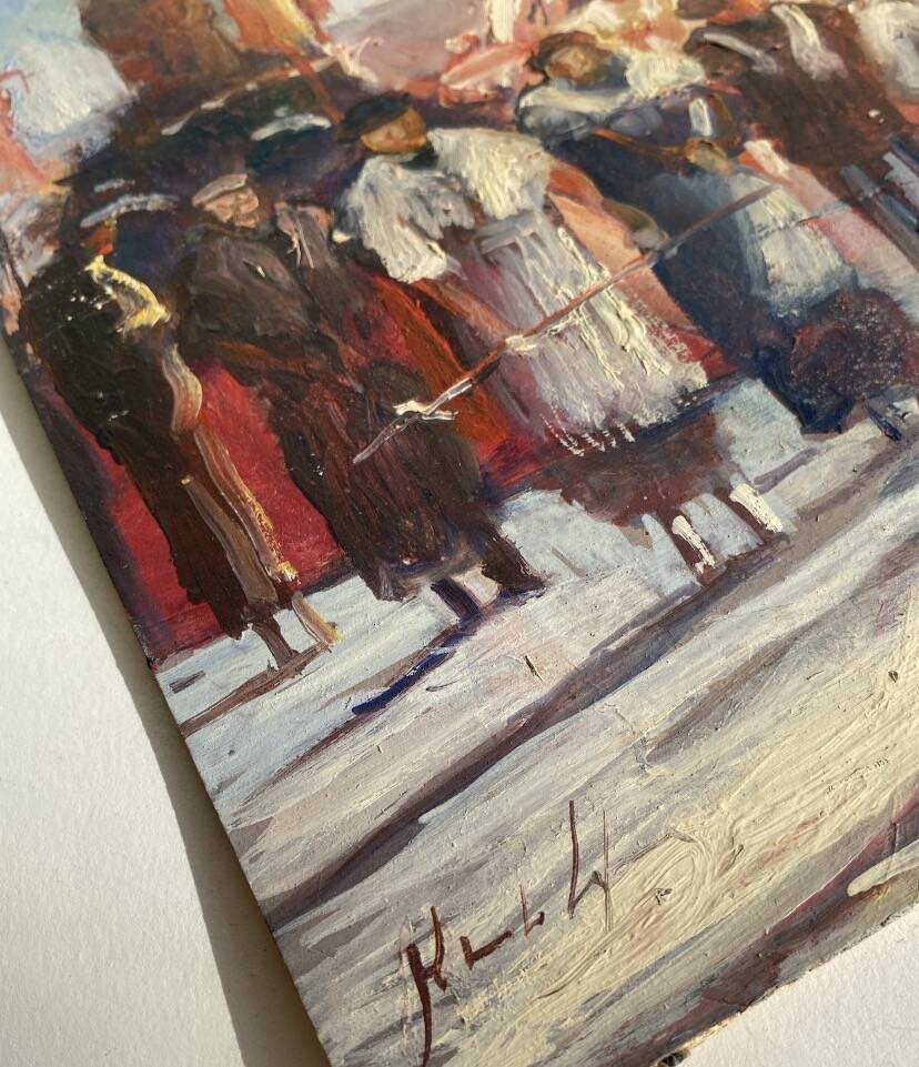 Oil on wood under glass; Italy 1960s