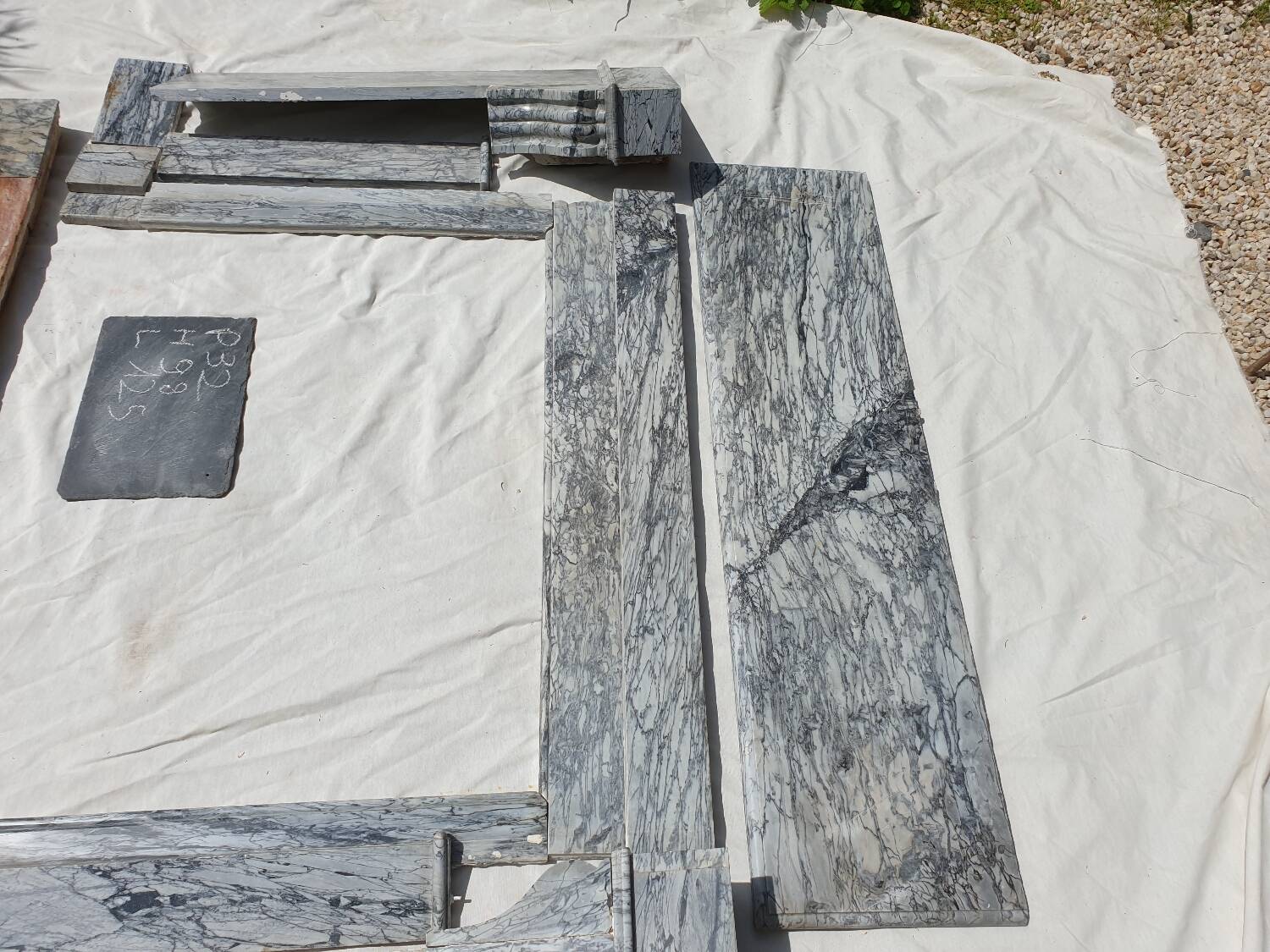 Napoleon III modillion fireplace in gray marble late 19th century