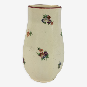 glazed terracotta vase in ivory color decorated with its floral decoration, made in France Salins.
