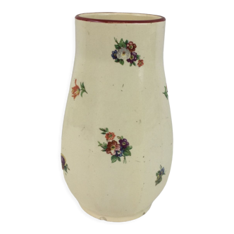 Vase terre cuite émaillée de couleur ivoire ornée de son décor floral, made in france salins