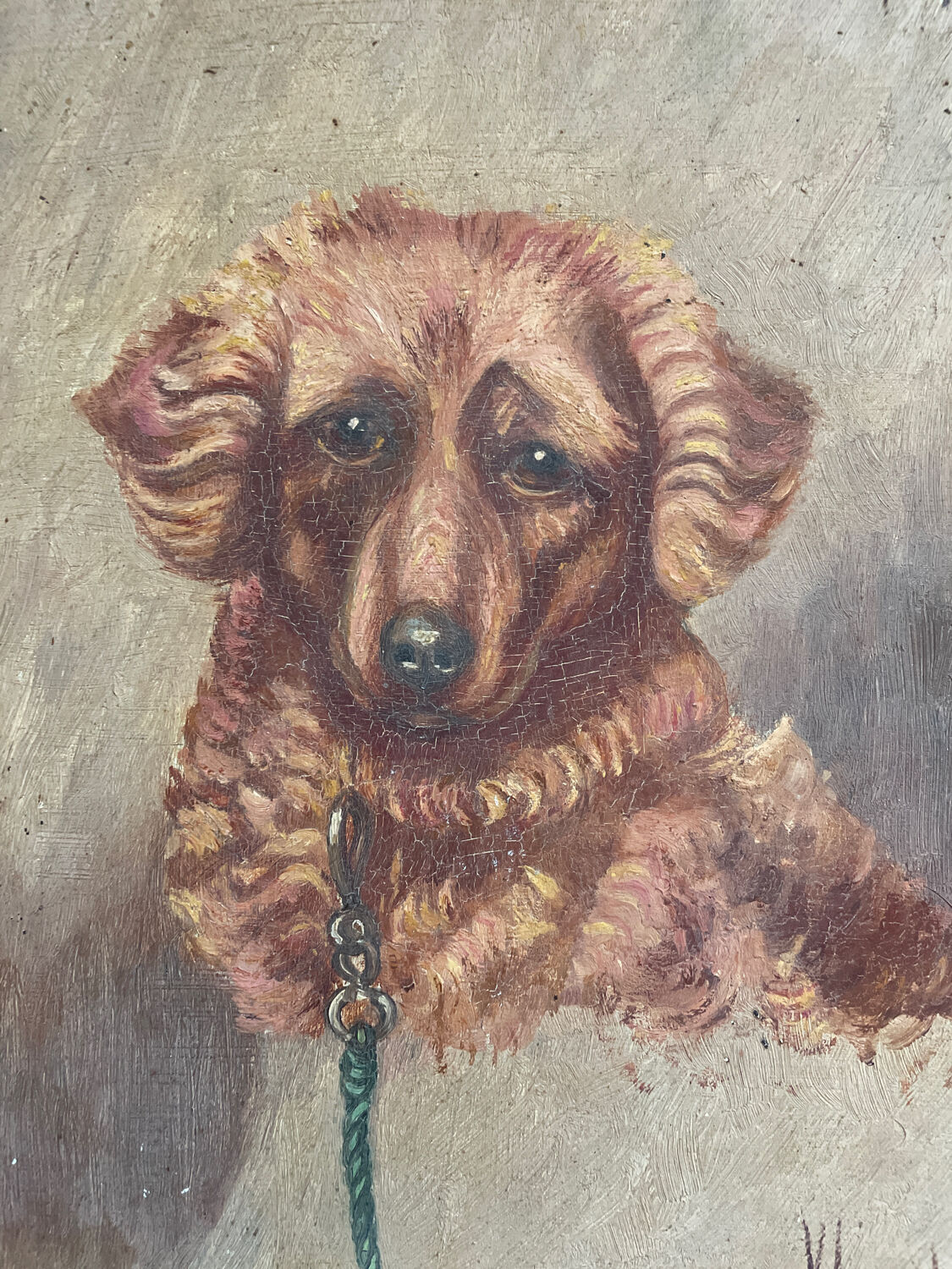 Painting portrait of dog oil on panel 1920