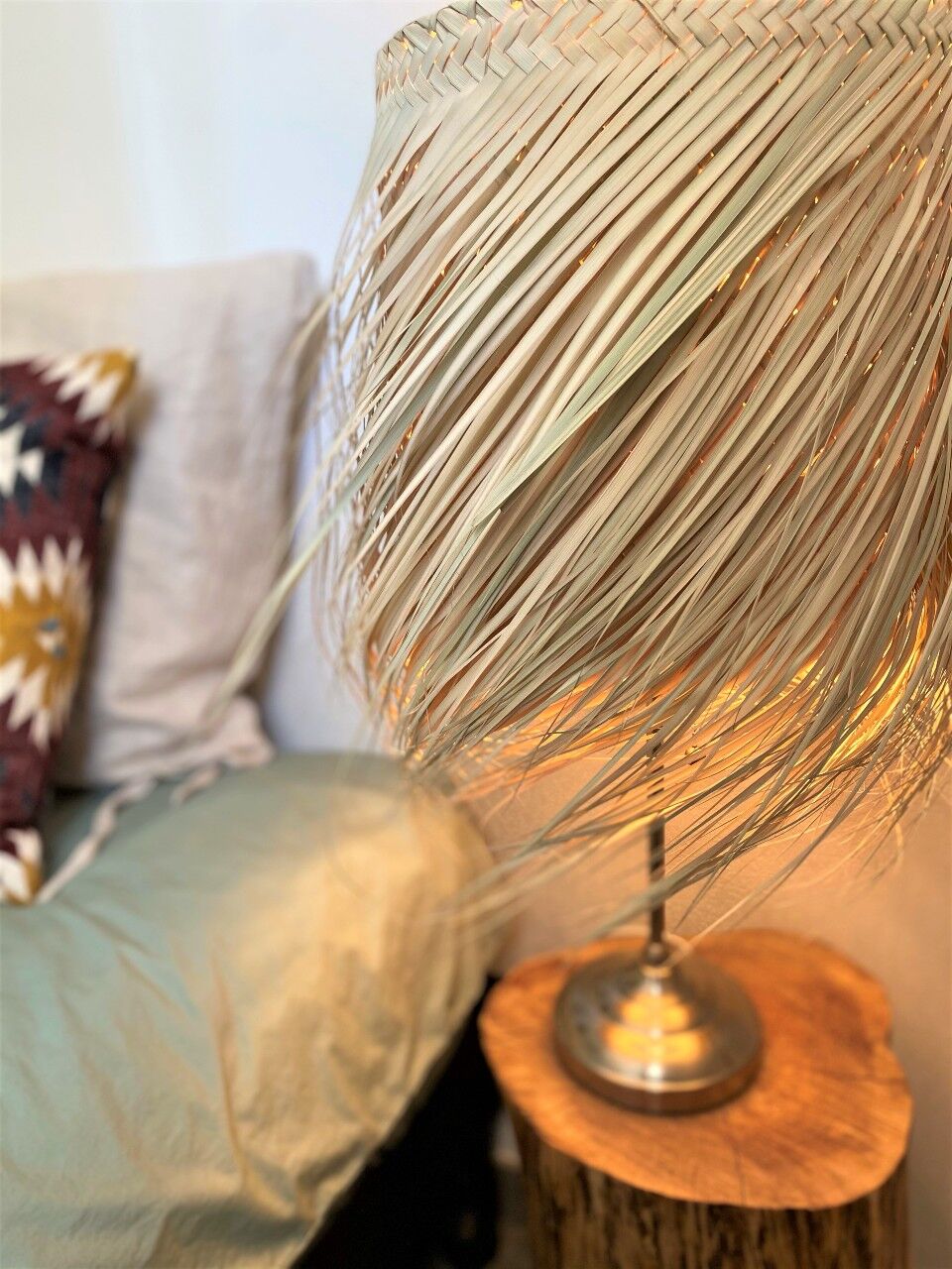 Palm leaf lampshade and iron frame