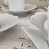 Set of 8 espresso coffee cups and white Limoges porcelain sub-cups scallops