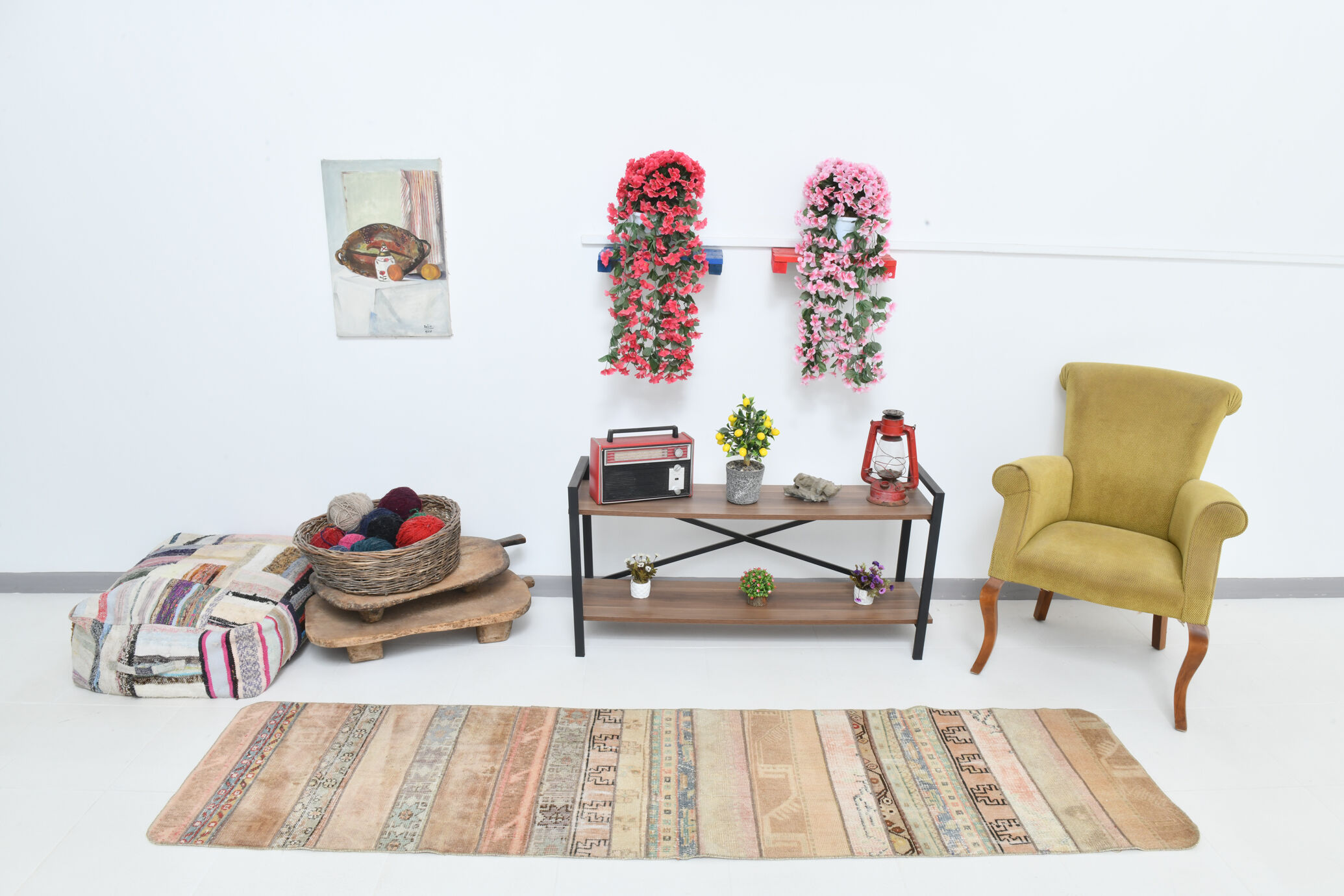Neutral narrow vintage runner rug,64x262cm