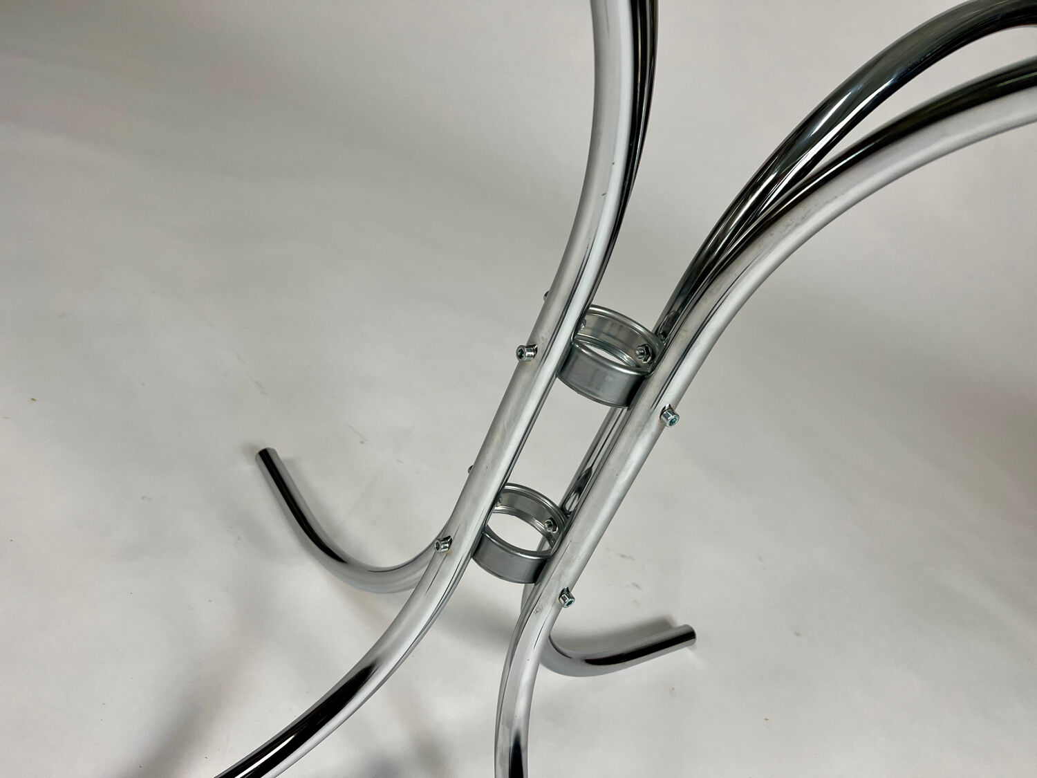 Vintage chrome glass round dining table 70s space age