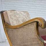 1940s, Danish armchair, woven wool, velour, mesh, carved oak wood.