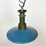Industrial Blue Enamel Factory Pendant Lamp with Cast Aluminium Top, 1960s