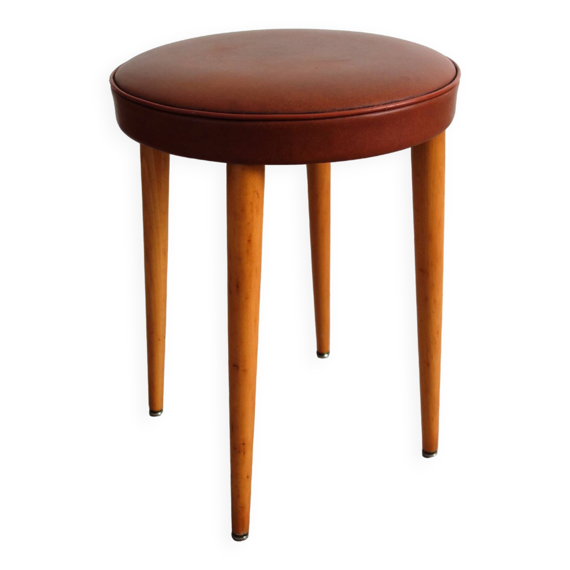 Baumann low stool from the 60s in brown leatherette