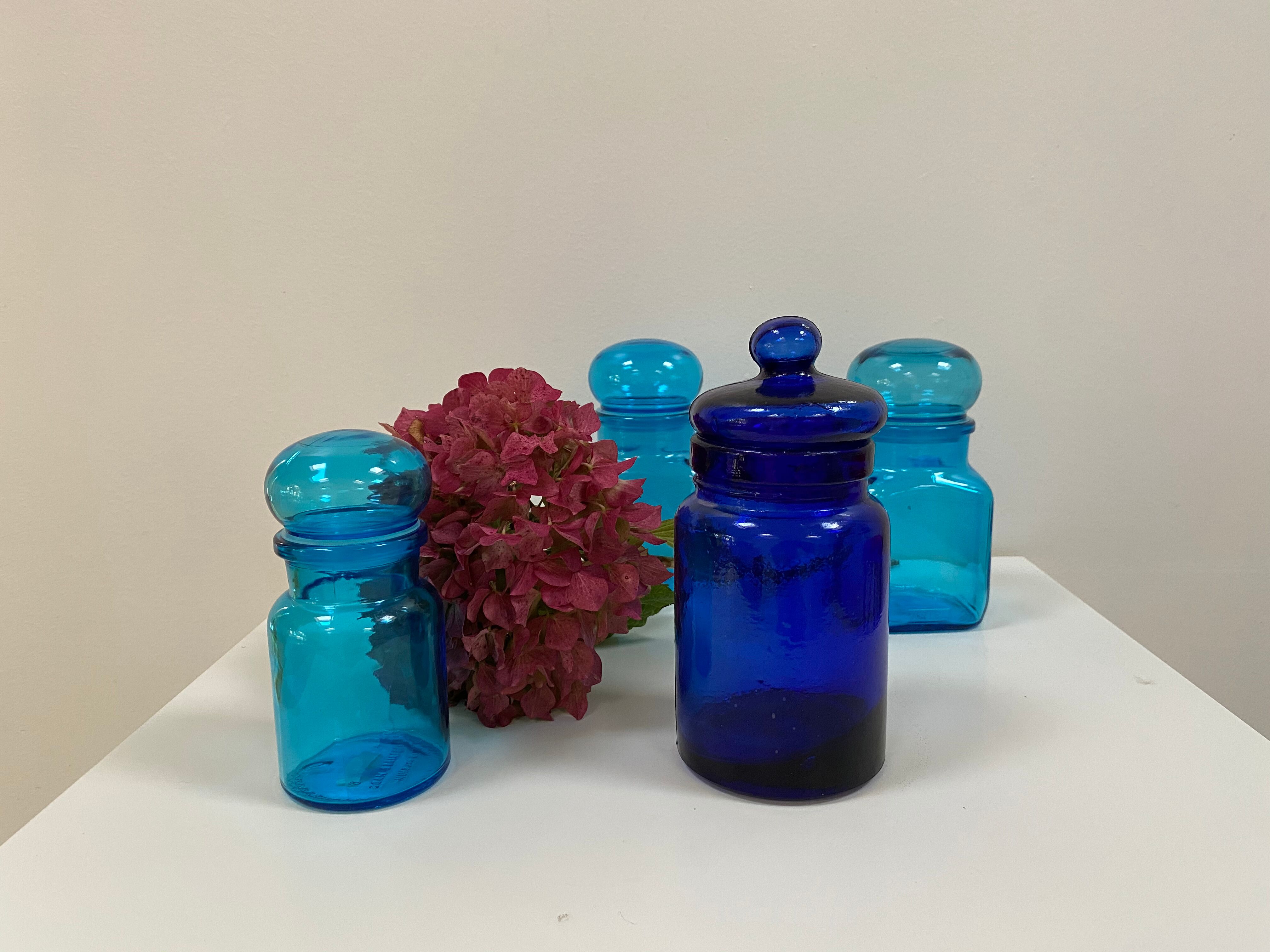 Bocal vintage en verre bleu cobalt
