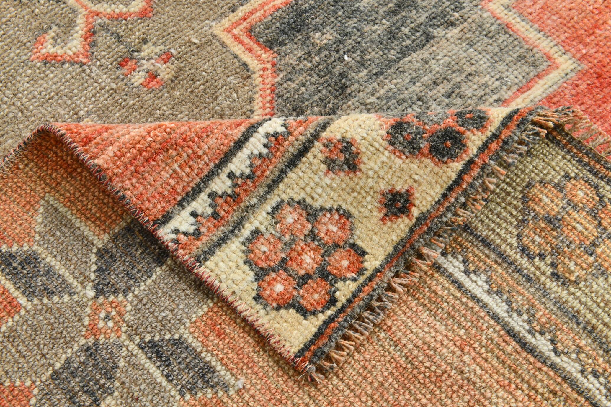 Terracotta Red Geometric Style Vintage Runner Rug, 83x350 Cm
