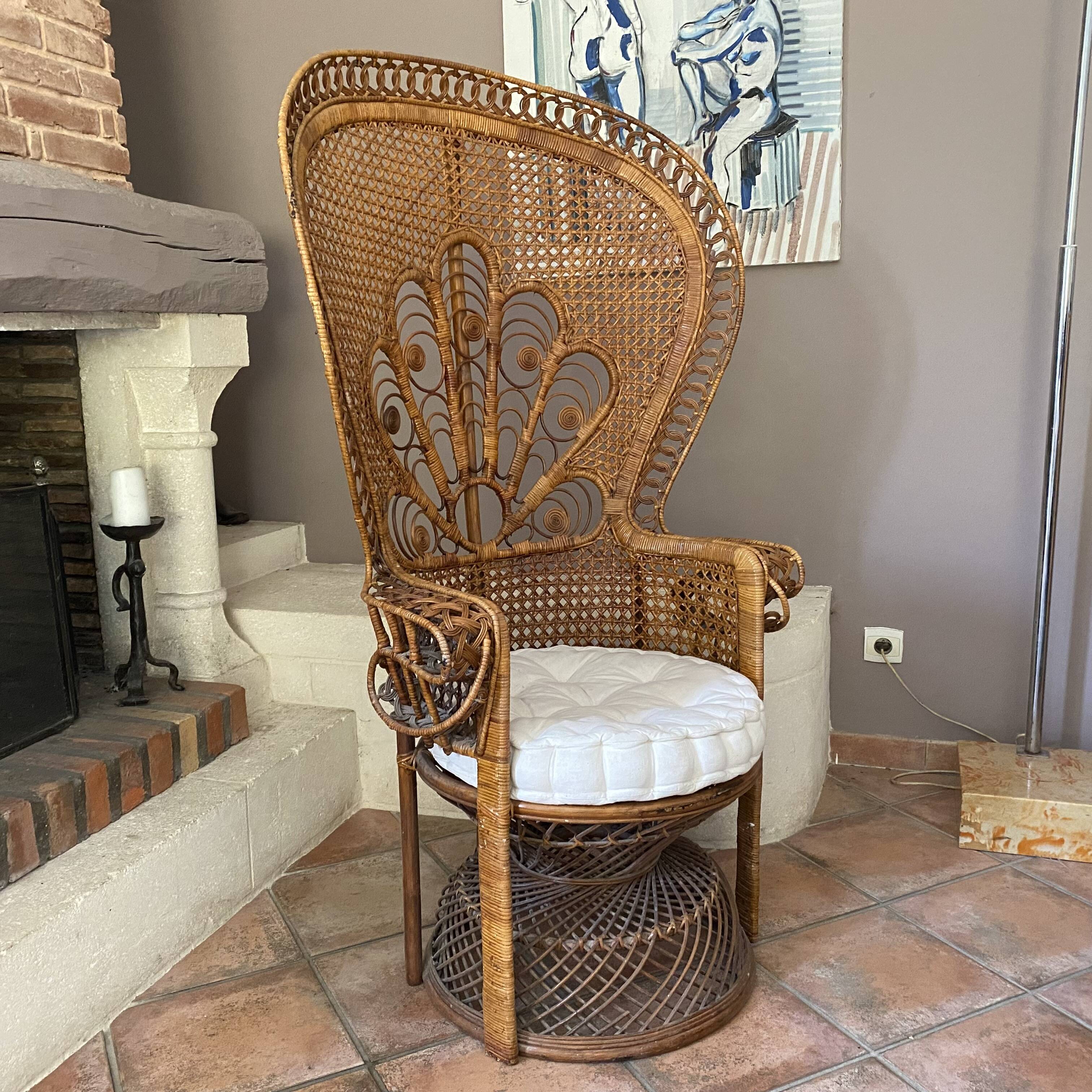 Large Emmanuelle rattan armchair. 1970.
