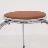 Set of 3 chrome stools with cognac leather seating, 1960's