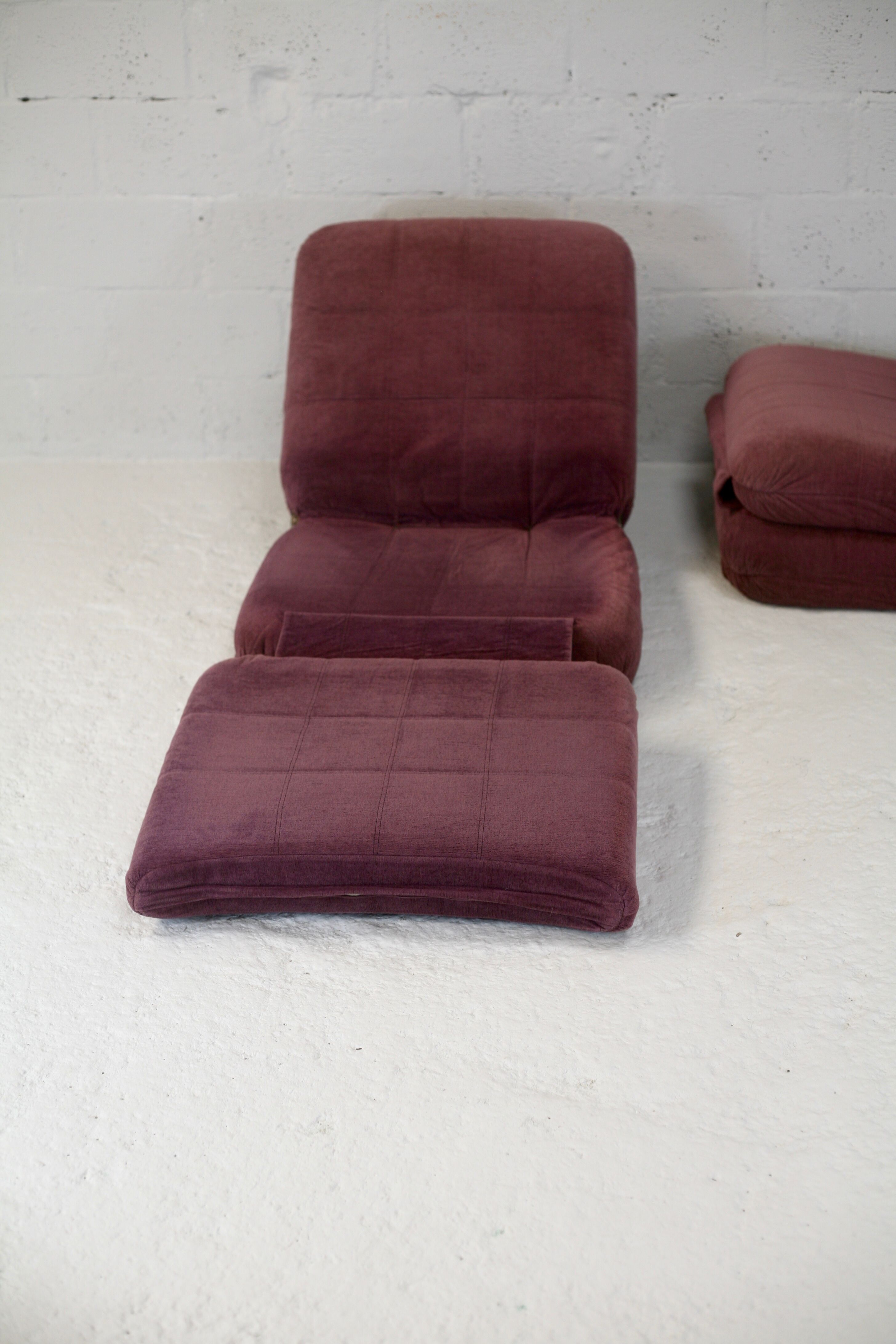 Pair of "eggplant" armchairs, France, circa 1970