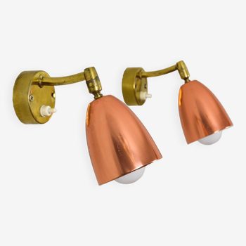 Pair of 1960s  Brass and Copper Wall Lights 1950