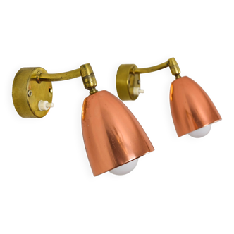 Pair of 1960s  Brass and Copper Wall Lights 1950