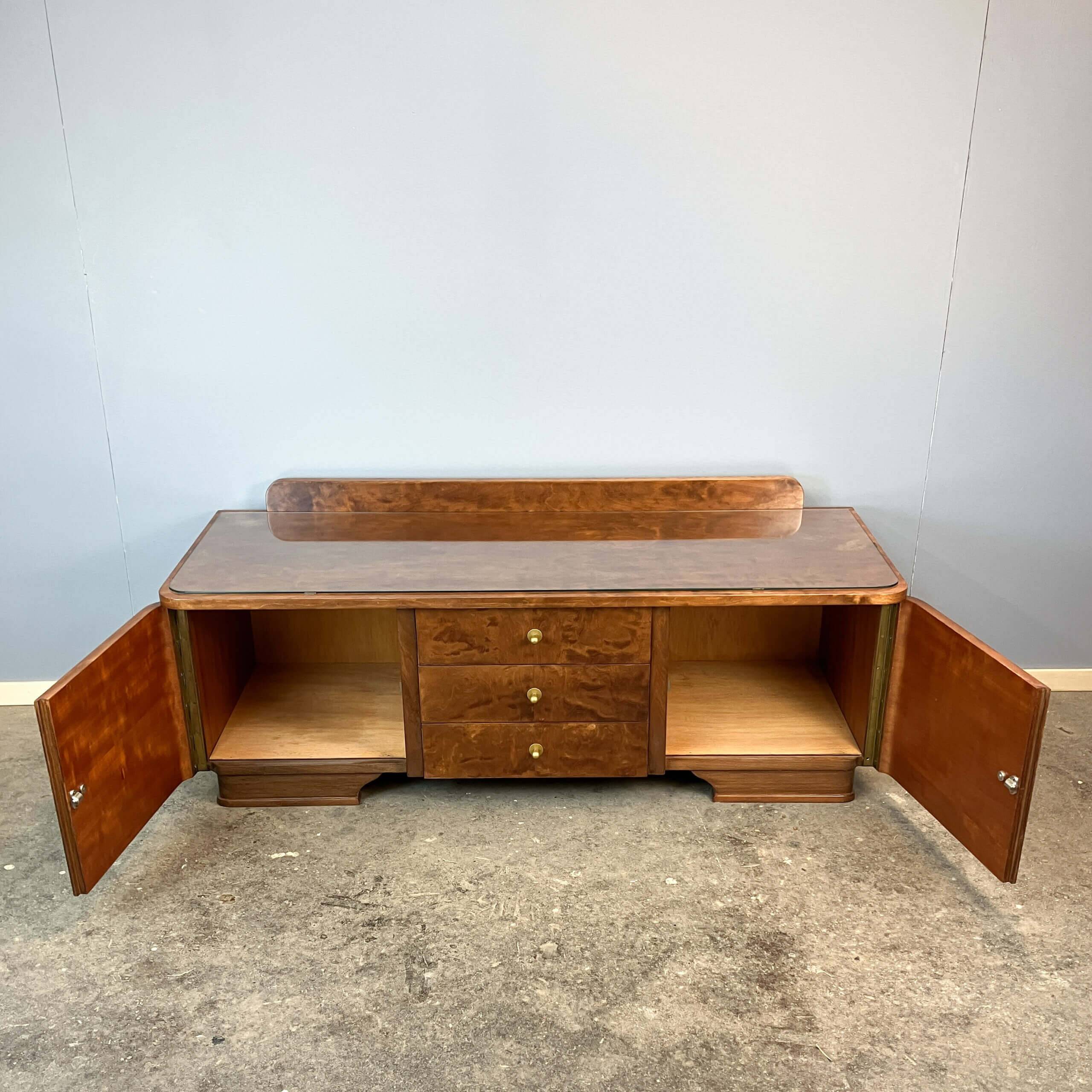 Lowboard, small chest of drawers, flamed birch, 1950s