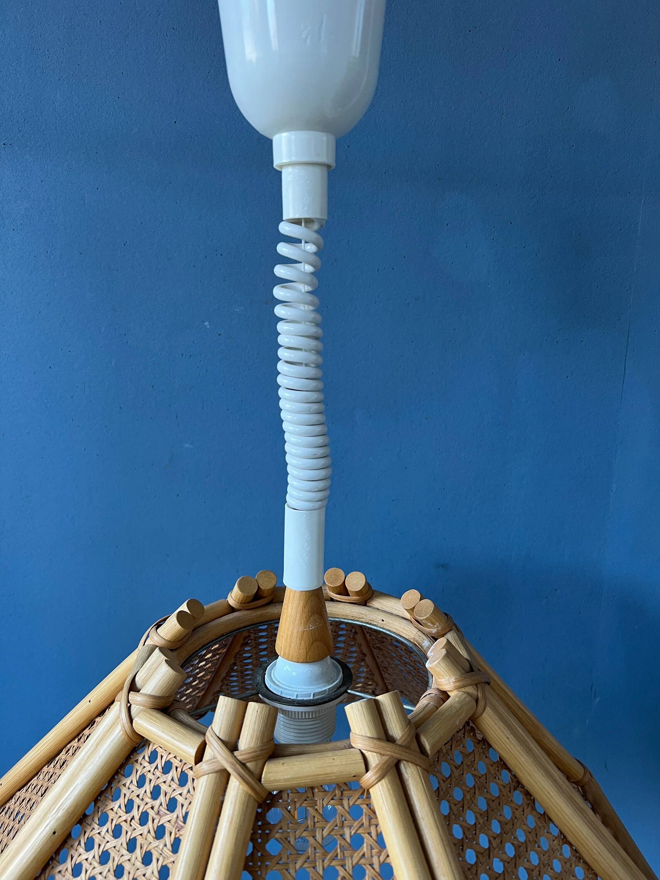 Rattan suspension - bohemian light fixture - vintage bamboo lamp