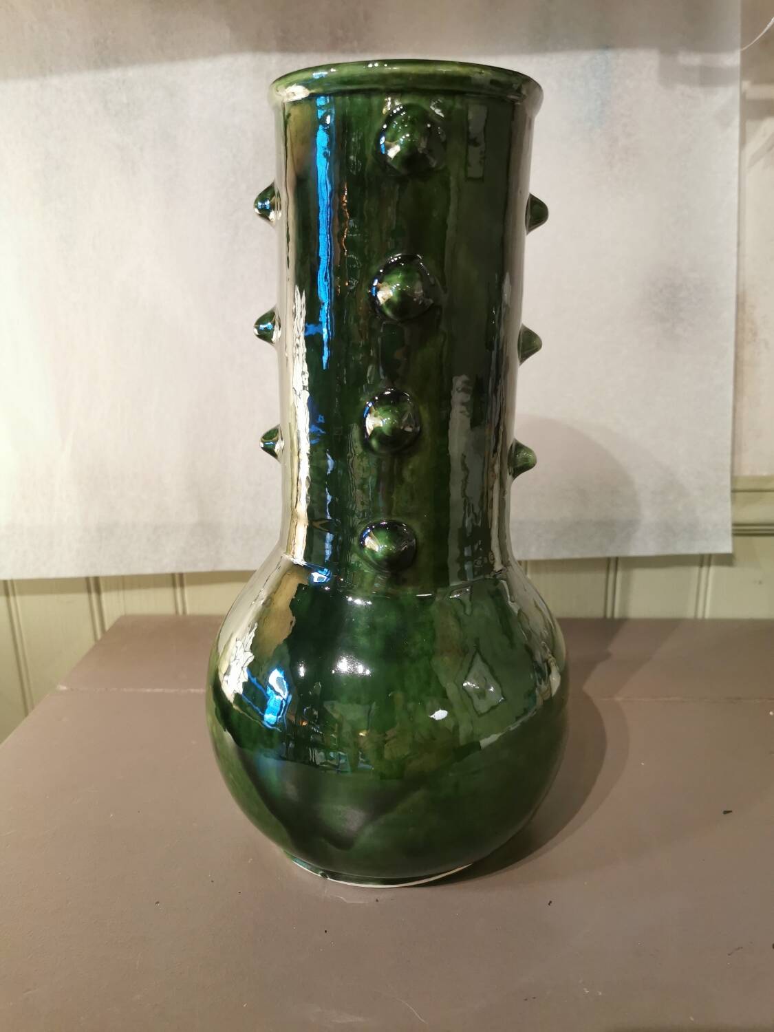 Green ceramic spiked vase Morocco