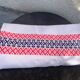 Rectangular tablecloth, Basque linen, original, pink and indigo blue frieze pattern on white cotton