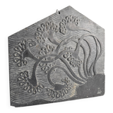 Slate Bas-Relief with Floral Motifs, Signed, 1970s