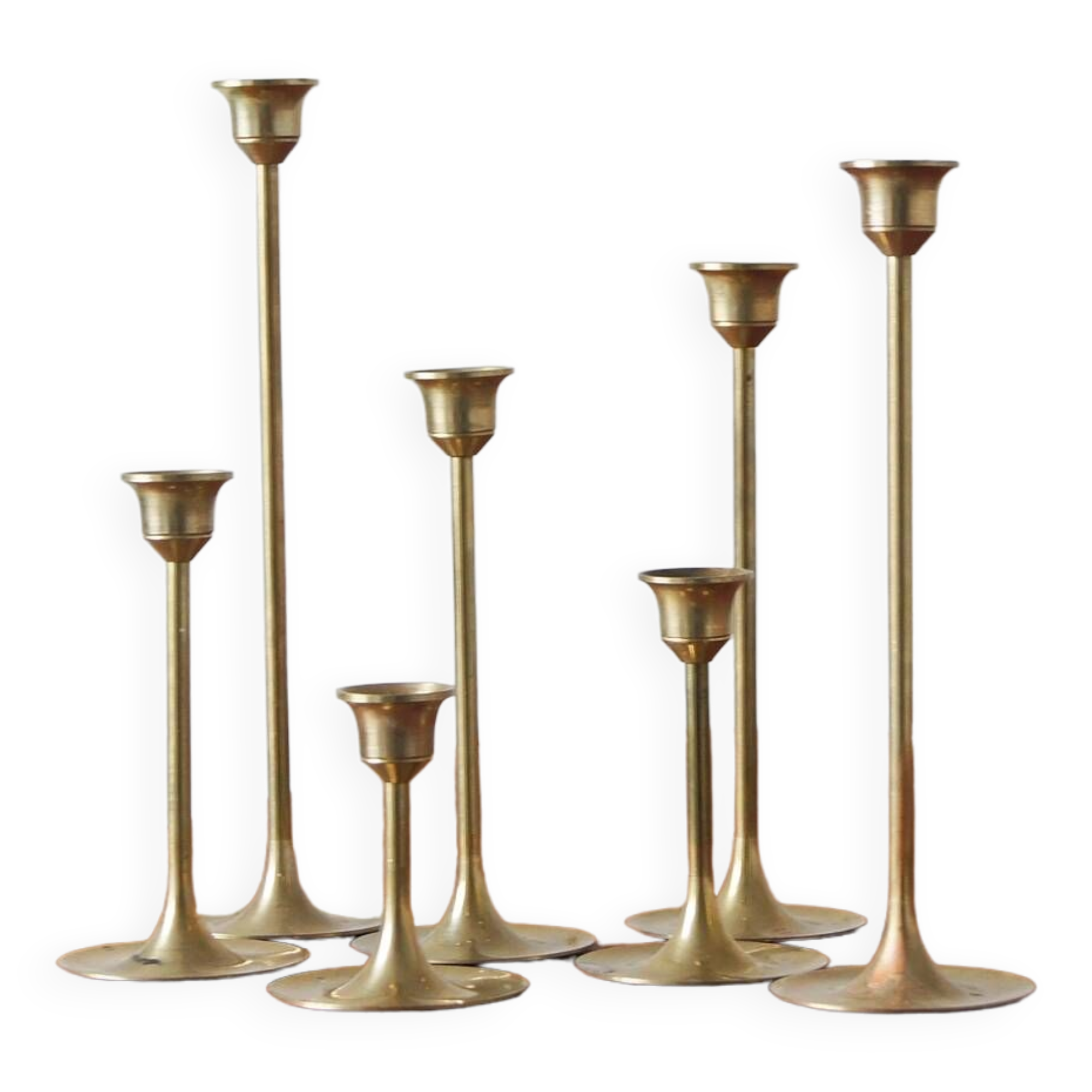 Vintage scandinavian candlesticks in brass by massiv messing, 1960s, set of 7