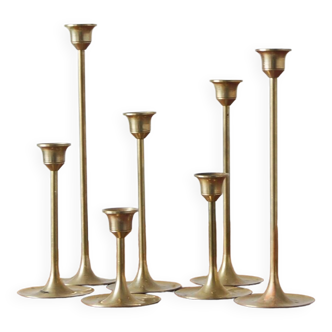 Vintage scandinavian candlesticks in brass by massiv messing, 1960s, set of 7