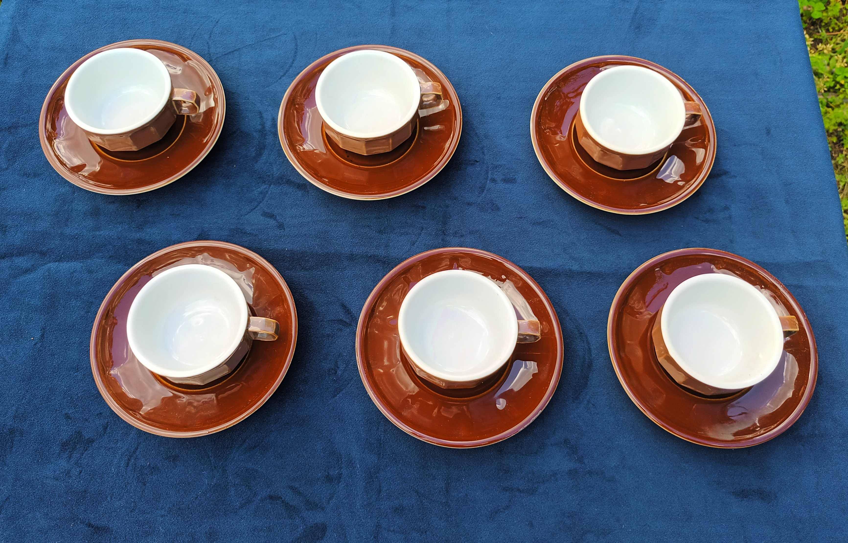 Set of 6 cups coffee bistro old porcelain Pillivuyt brown 9 cl