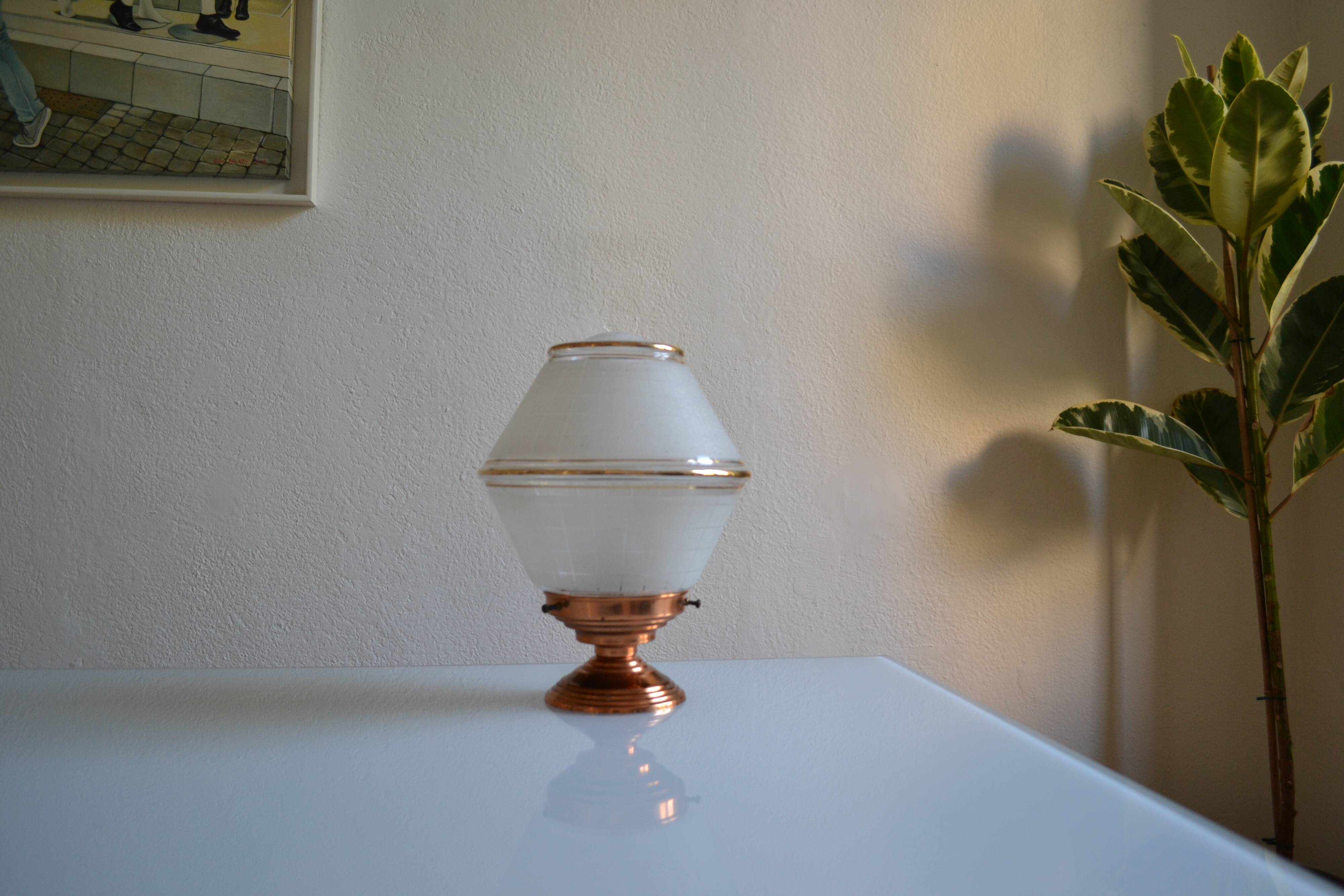 Art Deco table lamp with granite glass globe