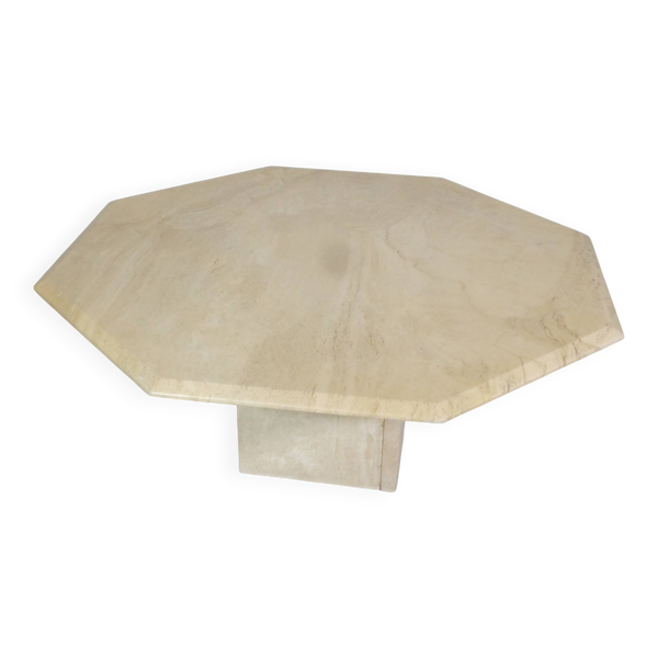Table basse octogonale en travertin, Italie années 1970